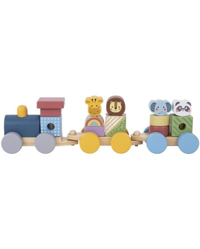 Tren sortator din lemn Tooky Toy - Animale - 1