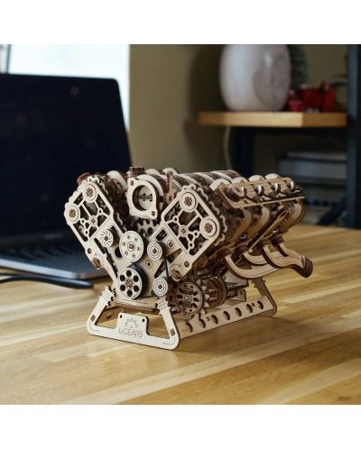 Puzzle 3D din lemn Ugears din 776 piese - Motor V8 | Ozone.ro