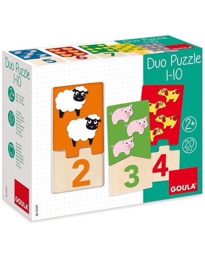 Goula Puzzle din lemn - Numere și animale - 1