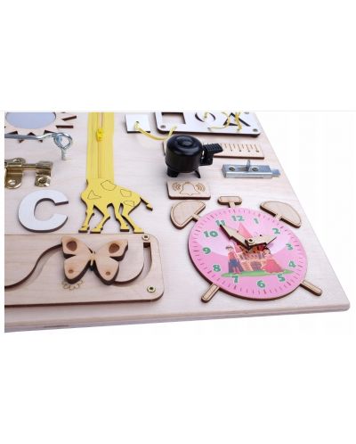 Tablă Montessori din lemn Moni Toys - Cu ceas roz - 3