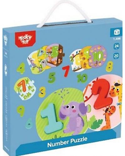 Puzzle din lemn Tooky toy - Invat sa numar cu animalele din jungla - 1