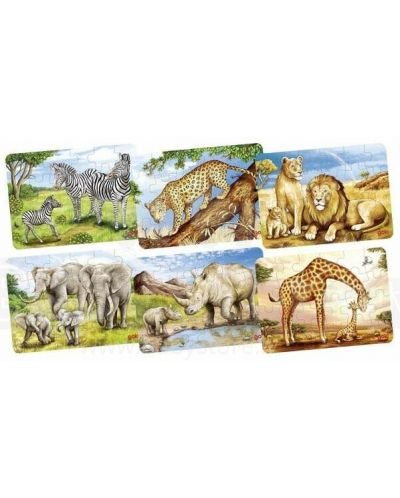 Mini puzzle din lemn Goki - Animale din Africa, 24 piese, sortiment - 1