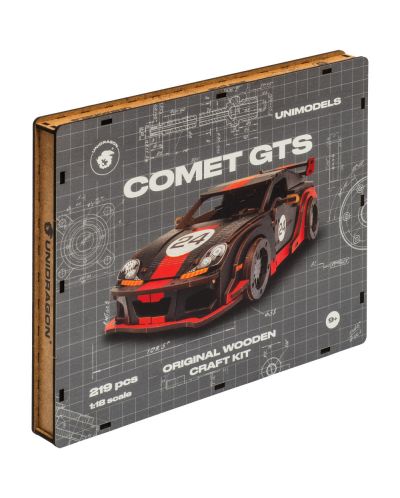 Puzzle 3D din lemn Unidragon de 219 piese - Comet GTS, negru - roșu - 4