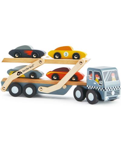 Set de jucării din lemn Tender Leaf Toys - Autobuz cu 4 mașini - 1