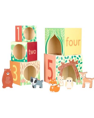 Cuburi din lemn Orange Tree Toys - Animale din pădure - 1