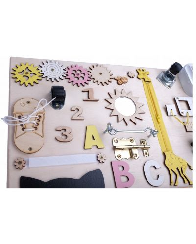 Tablă Montessori din lemn Moni Toys - Cu ceas roz - 5