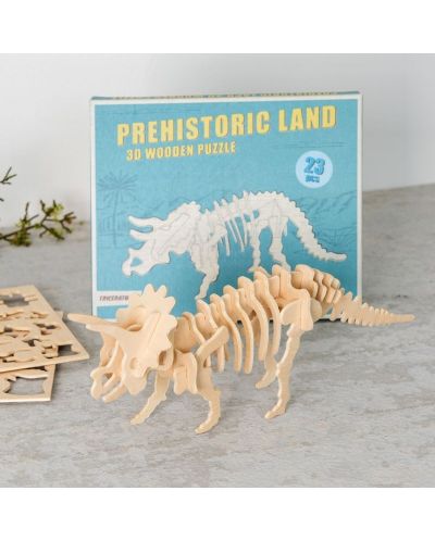 Puzzle 3D din lemn Rex London - Pamantul preistoric, Triceratops - 4