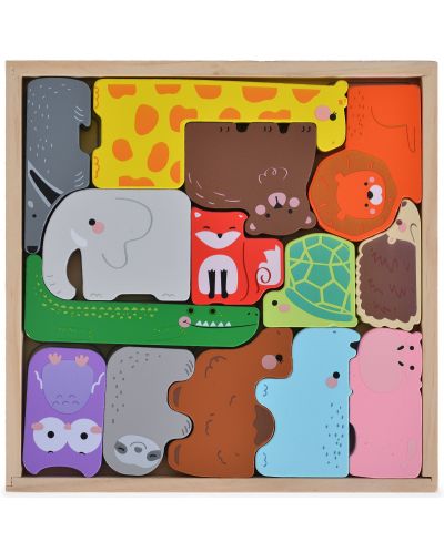 Puzzle din lemn cu animale Moni Toys - 1