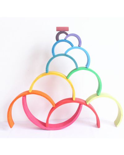 Set de joacă din lemn Smart Baby - Curcubeu colorat, 12 piese - 9