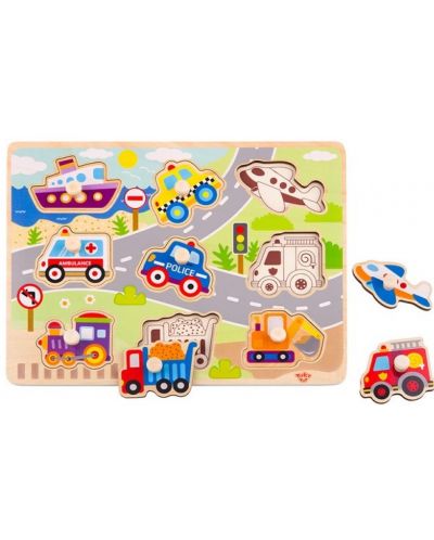 Puzzle educativ cu manere Tooky Toy - Mijloace de transport - 1
