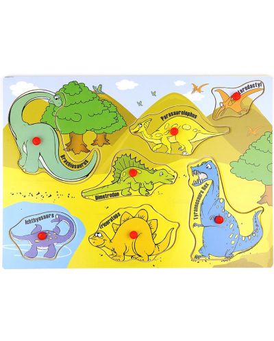 Puzzle din lemn Acool Toy - Dinozauri, 8 piese - 1