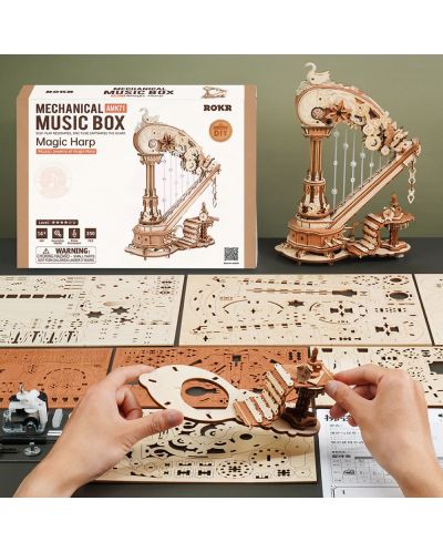 Puzzle 3D din lemn Robo Time din 350 de piese - Harpa magică