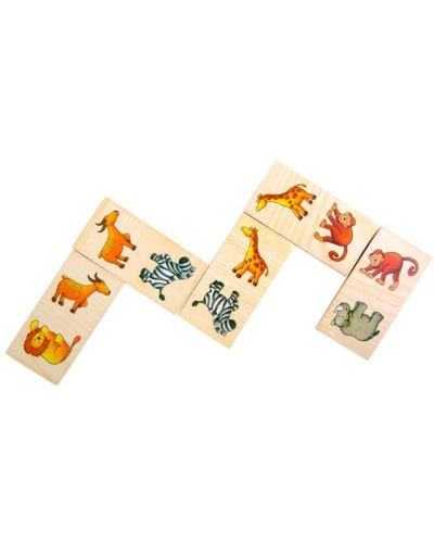 Joc de lemn Small Foot - Domino, animale safari, 28 piese - 2