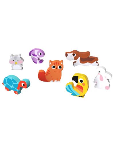 Puzzle educativ din lemn Tooky Toy - 3D Animale de companie - 3