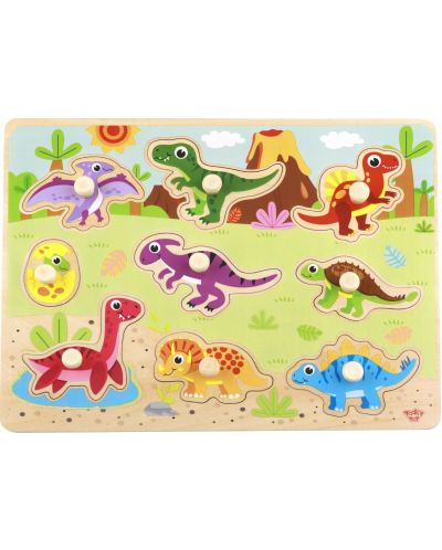 Puzzle din lemn pentru copii cu manere Tooky Toy - Dinozauri - 1