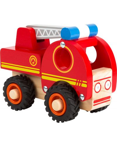 Jucarie din lemn Small Foot - Camion de pompiere, rosie - 1