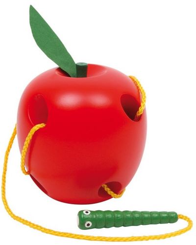 Jucărie din lemn Picior mic - măr și vierme, pentru înșirat - 1
