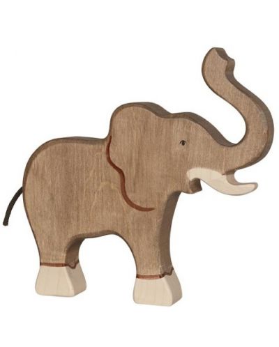 Figurină din lemn Holztiger - Elefant cu trompă ridicată - 1