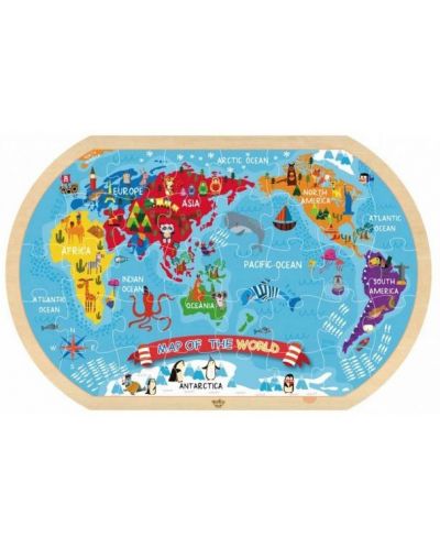 Puzzle din lemn Tooky toy - Harta lumii - 1