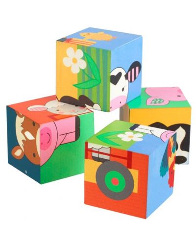 Cuburi din lemn Orange Tree Toys - Animalele de pe fermă - 3