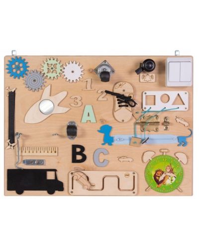 Tablă Montessori din lemn Moni Toys - Cu ceas verde - 1
