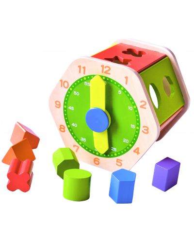 Jucărie din lemn Acool Toy - Sorter hexagonal cu ceas - 1