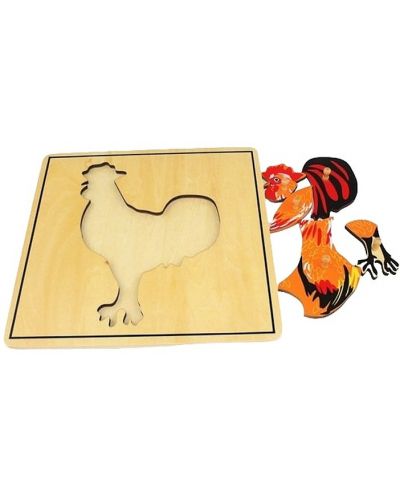 Smart Baby Mini puzzle din lemn pentru animale - Cocoș, 5 piese - 2