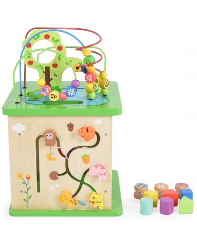 Cub de jucării din lemn Tooky Toy Cube - Centrul de joacă, Forest - 1