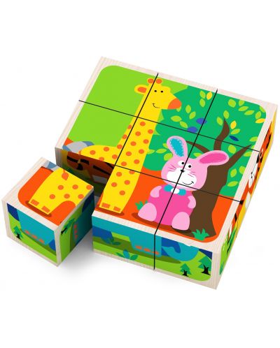 Cuburi din lemn Acool Toy - Animale - 1