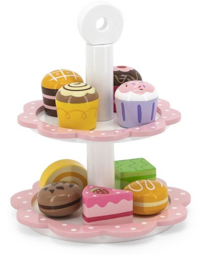 Set din lemn Viga - Cupcakes cu suport roz - 1