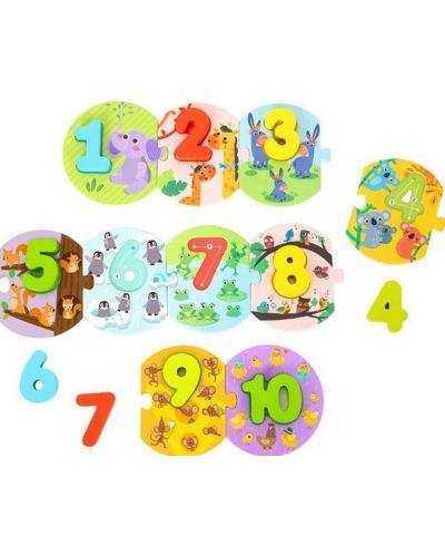 Puzzle din lemn Tooky toy - Invat sa numar cu animalele din jungla - 2