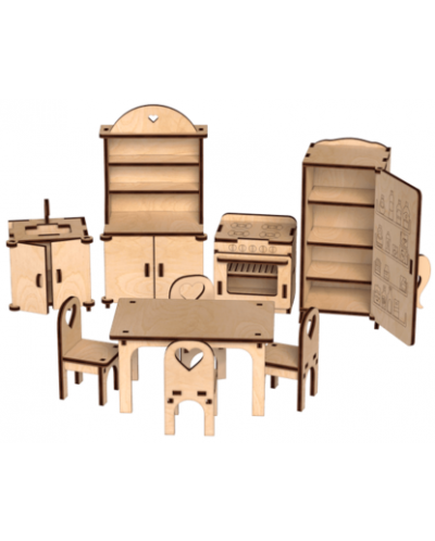 Set de asamblat din lemn Woody - Mobilier pentru papusi, 346 piese - 4