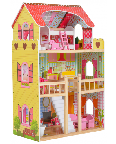 Casa de păpuși din lemn Moni Toys - Emily, cu 17 accesorii - 1