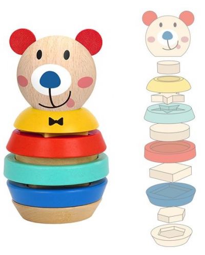 Jucarie de stivuit Tooky Toy - Ursulet, forme si culori - 3