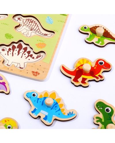 Puzzle din lemn pentru copii cu manere Tooky Toy - Dinozauri - 3