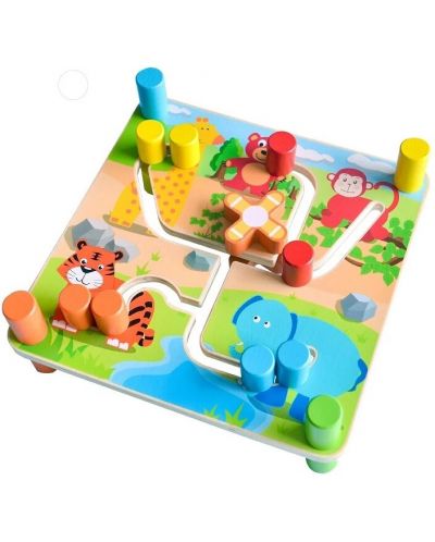 Labirint din lemn Acool Toy - Cu tobogane și animale - 1