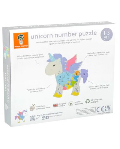 Puzzle din lemn cu numere Orange Tree Toys - Unicorn - 4