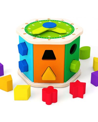 Jucărie din lemn Acool Toy - Sorter hexagonal cu ceas - 5