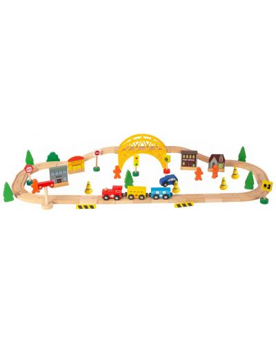 Set din lemn Wooden - Compoziție tren cu un pod, 60 de părți - 1