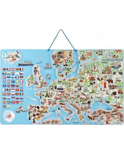 Puzzle din lemn - cu piese magnetice Woody - Europa, 3 in 1 - 1