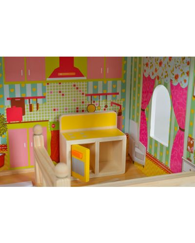 Casa de păpuși din lemn Moni Toys - Emily, cu 17 accesorii - 6