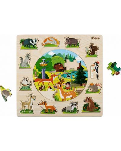 Puzzle 2 in 1 din lemn pentru copii Pino - Animale de padure, 33  piese - 3