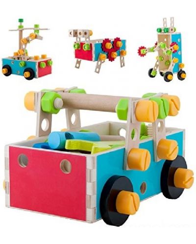 Jucărie de construcție din lemn Acool Toy - Cu șuruburi și piulițe, 50 de piese - 1