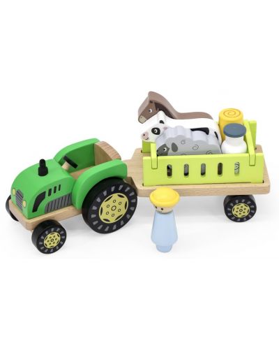 Set din lemn Viga - Tractor cu fermier și animale - 3