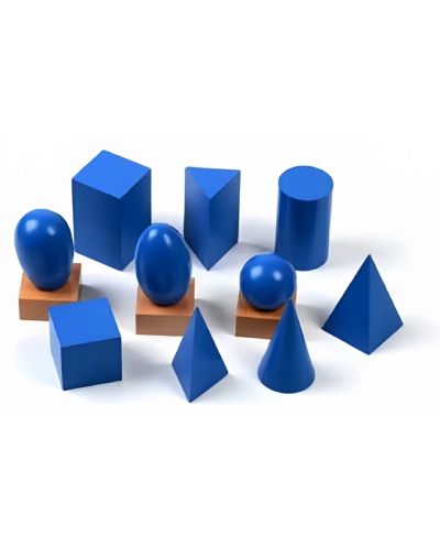 Set de joacă din lemn Smart Baby - Albastru Geometric Solids, 10 piese - 3