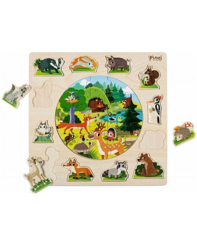 Puzzle 2 in 1 din lemn pentru copii Pino - Animale de padure, 33  piese - 2