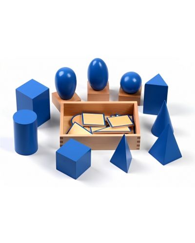 Set de joacă din lemn Smart Baby - Albastru Geometric Solids, 10 piese - 2