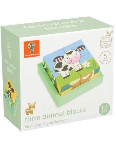 Cuburi din lemn Orange Tree Toys - Animalele de pe fermă - 1