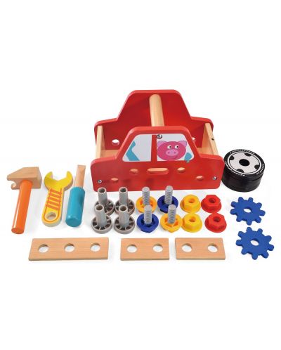 Acool Toy Set de jucării din lemn - asamblare mașină, cu șuruburi și piulițe - 2
