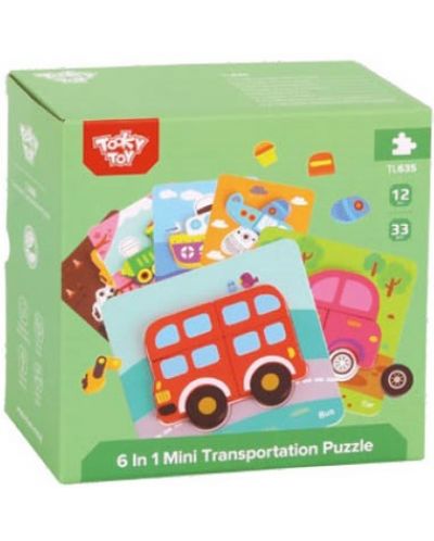Puzzle 3D din lemn Tooky Toy - Transportation, 6in1 - 2